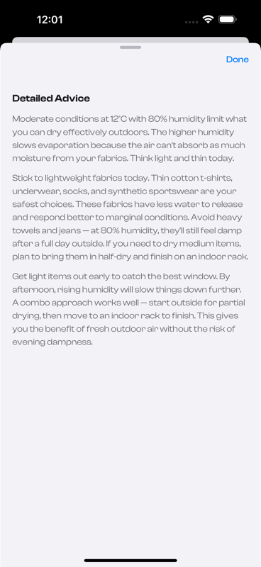 Washcast plain-English advice explaining today's drying conditions